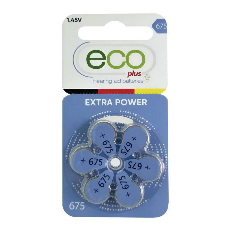 باتری سمعک اکو پلاس (ECOPLUS) شماره 675 بسته 6 عددی